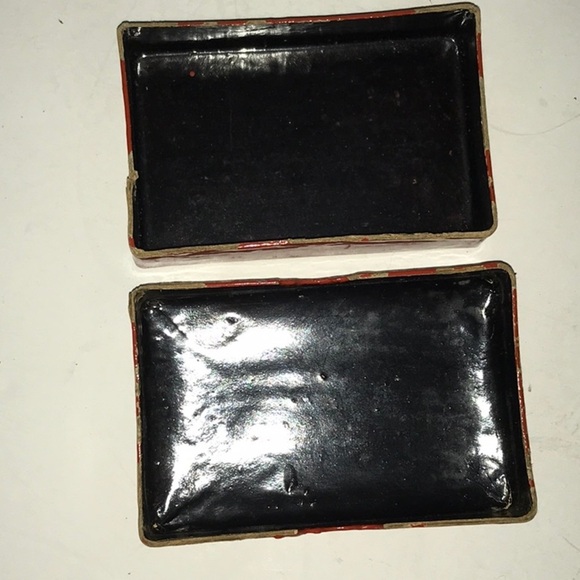 Japanese Lacquer BOX w/Paper Mache Floral Hand Painted Box Orange W/ Gold Bird - Picture 8 of 12